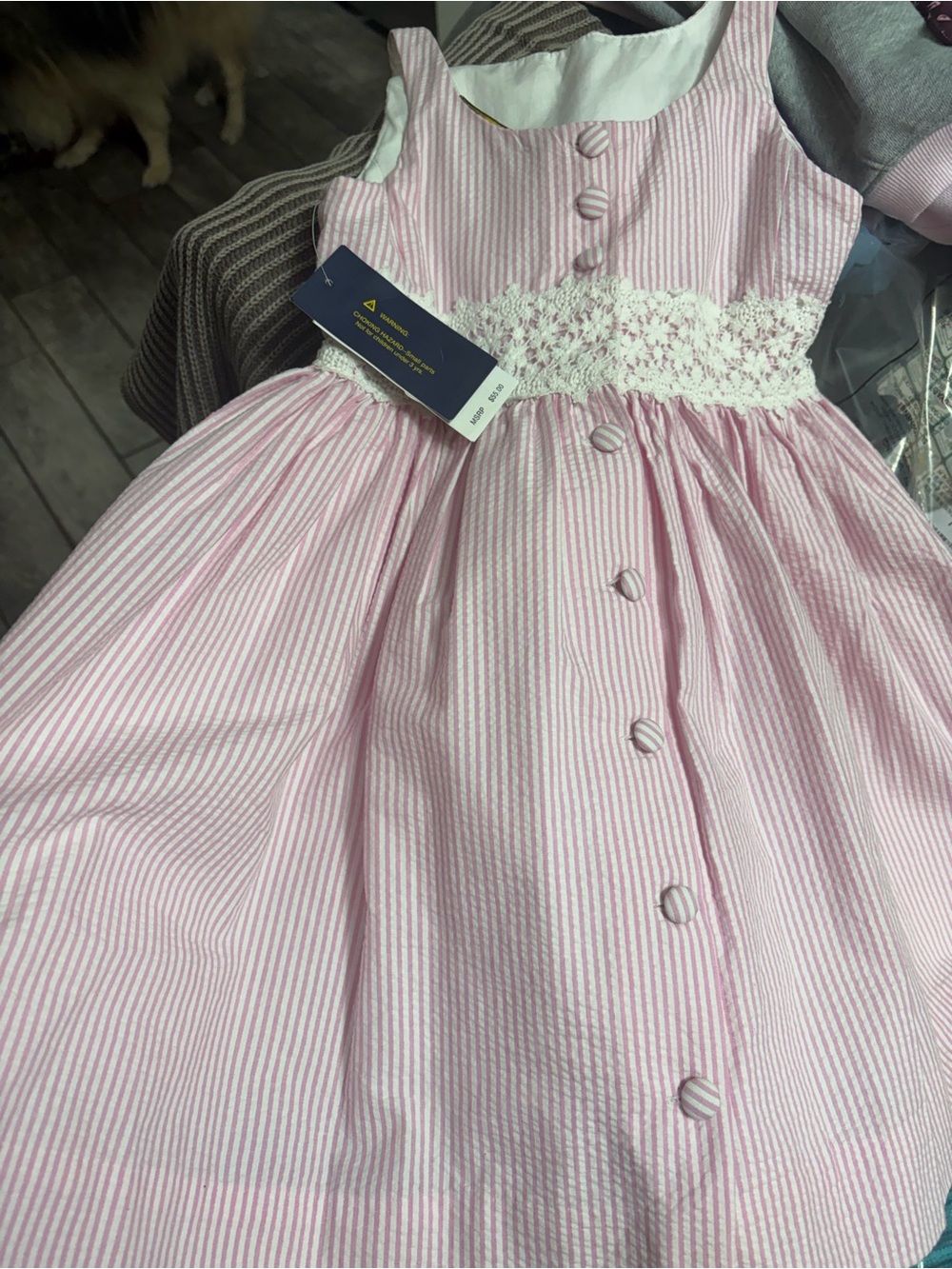 Ralph Lauren Pink and White Striped Sleeveless Lace Waist Dress